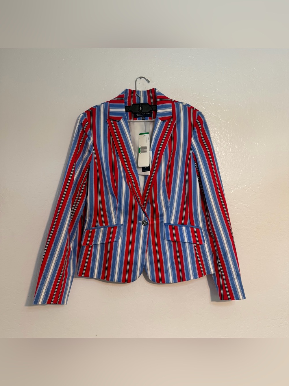 Jones New York Stretch Striped Blazer Jacket Womens 8 Coral Sea Multi NWT